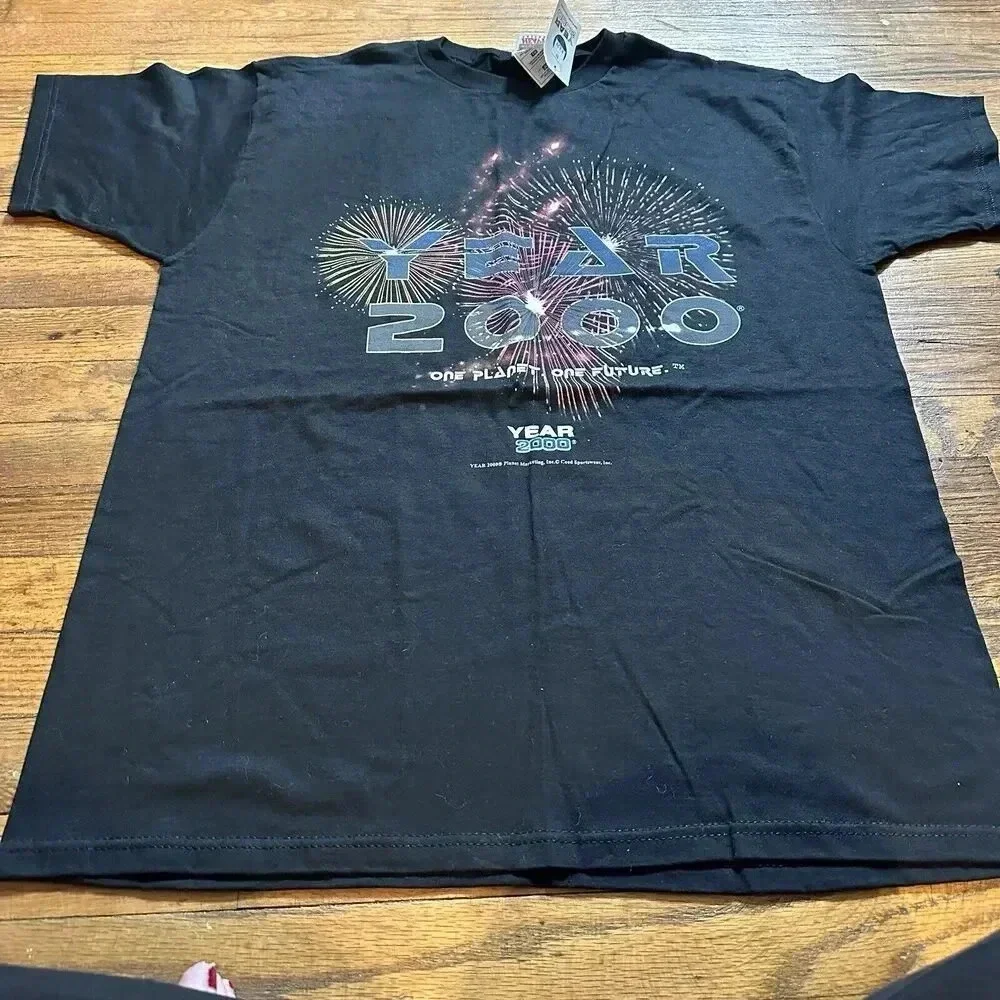 Vintage Y2K Year 2000‎ USA T-Shirt Mens Large Black Short Sleeve Cotton Graphic